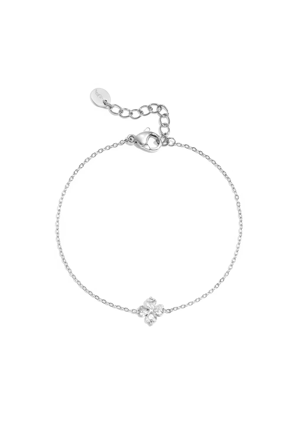 Armband klaver met steentjes zilver