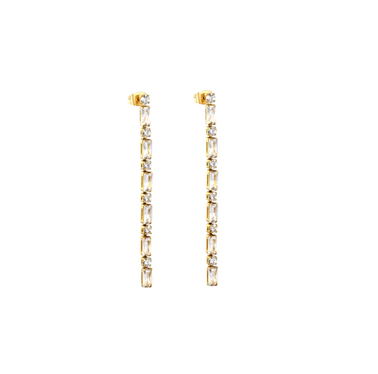 Lange oorbellen diamantjes goud
