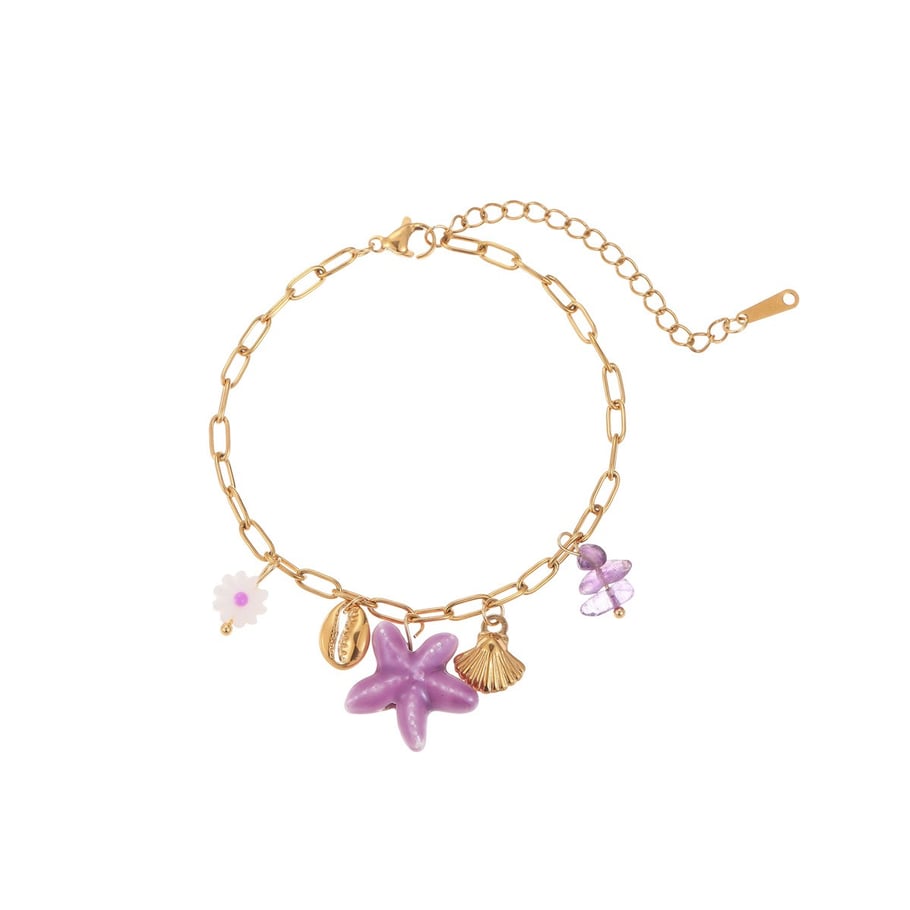 Bedelarmband paarse zeester goud