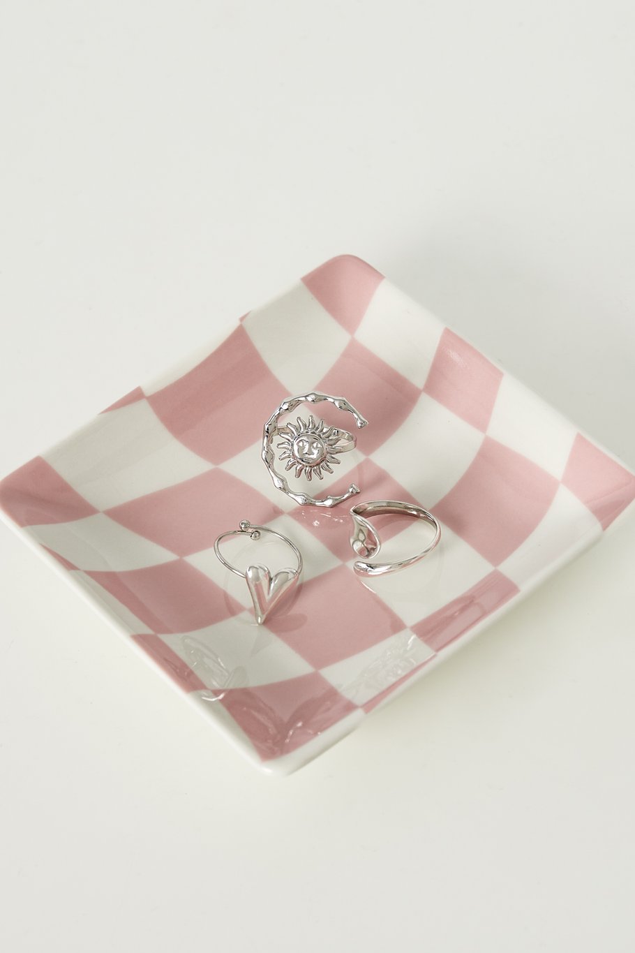 Vierkant schaaltje check roze/wit