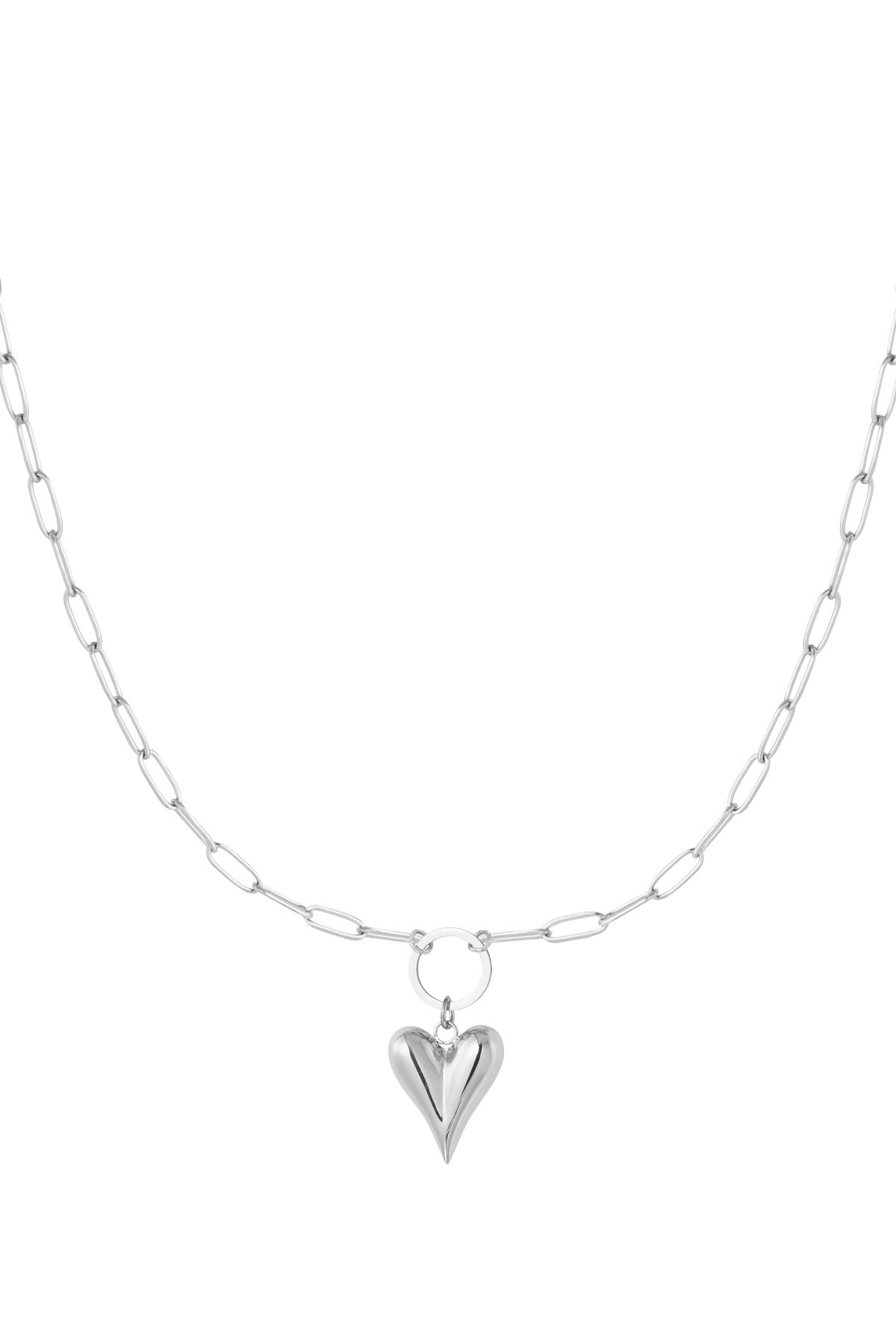 Schakelketting met hart lang zilver