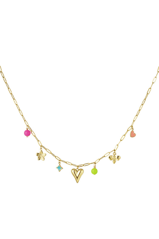 Bedelketting gekleurd met hart goud