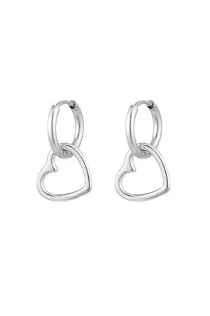 Falling heart earrings silver