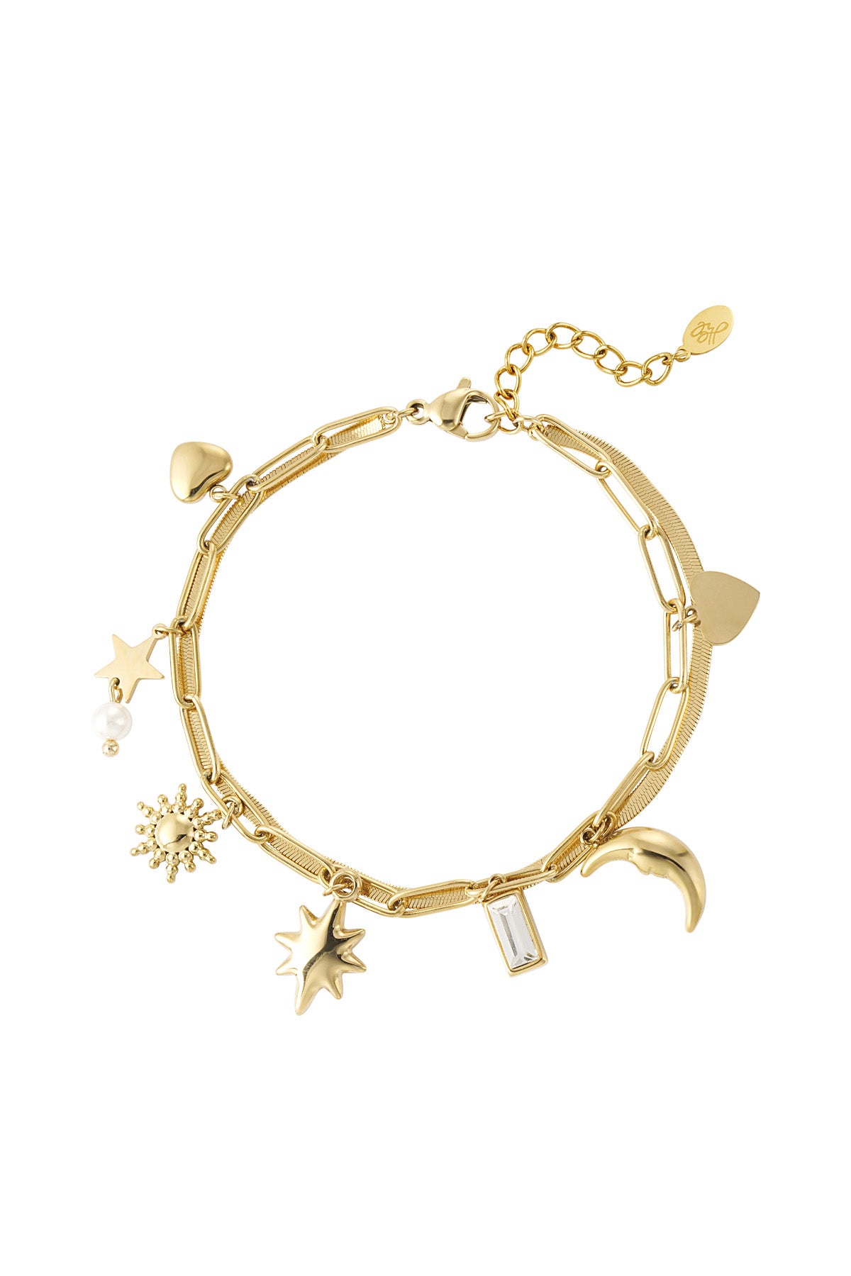 Ster en maan armband goud