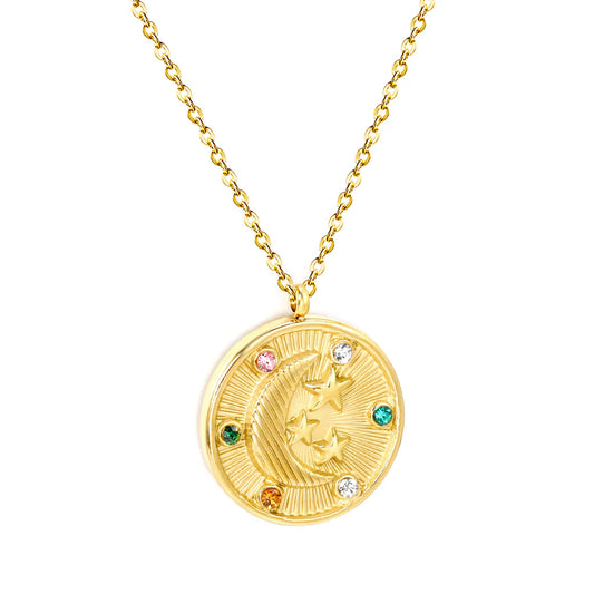 Maan ketting goud met kleur