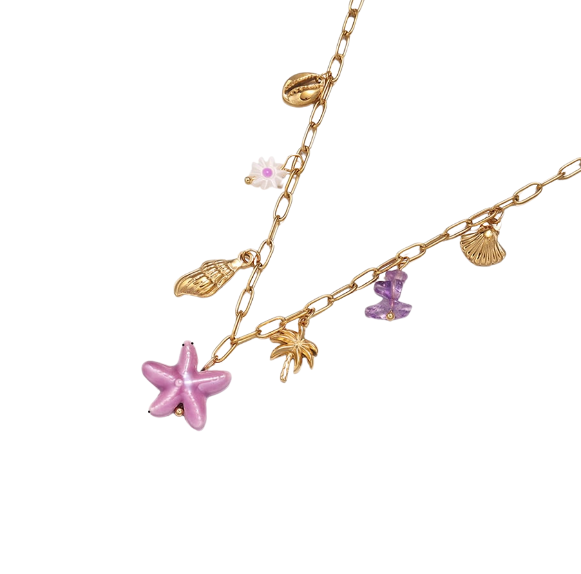 Bedelketting paarse zeester goud