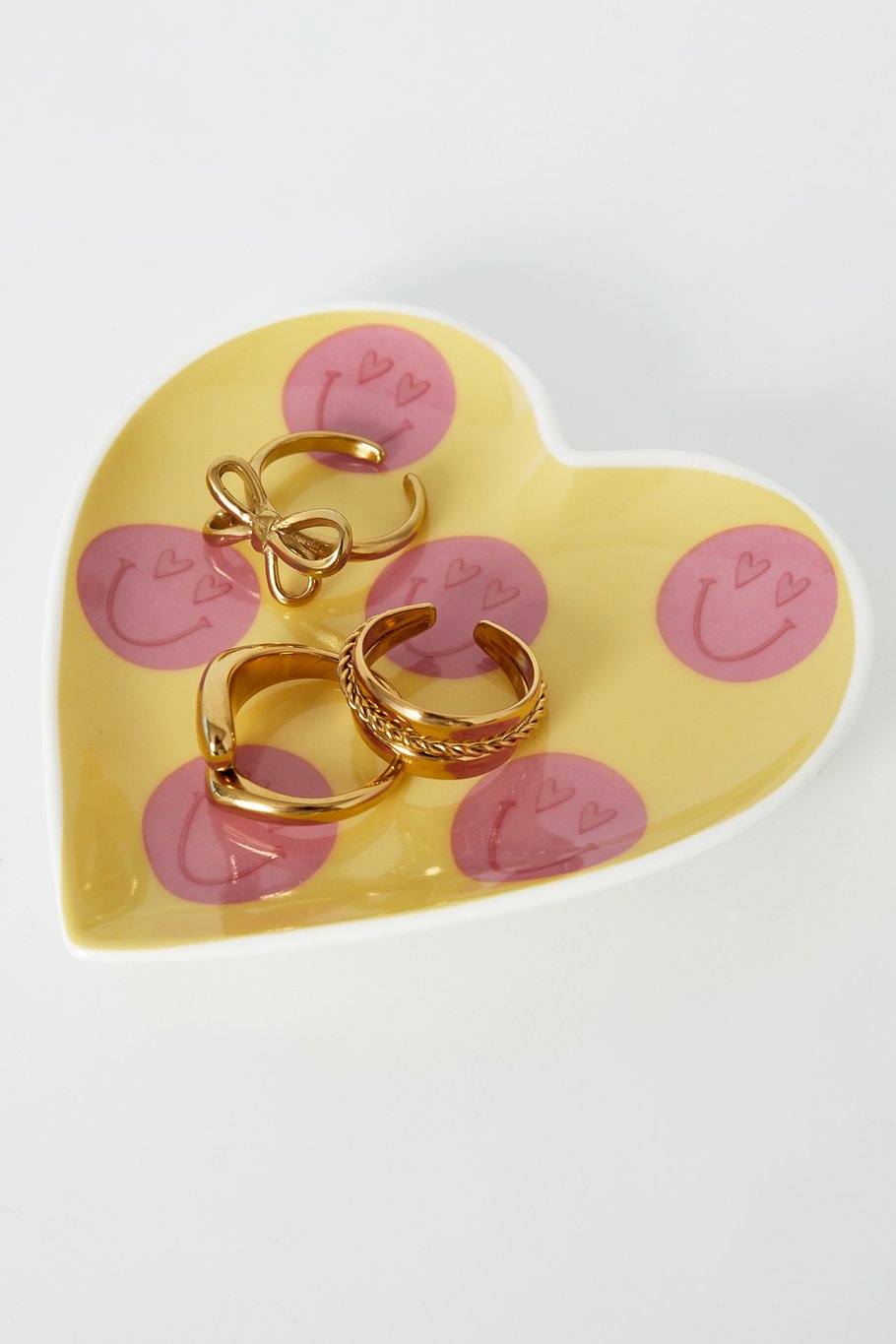 Hart schaaltje met smileys roze/geel