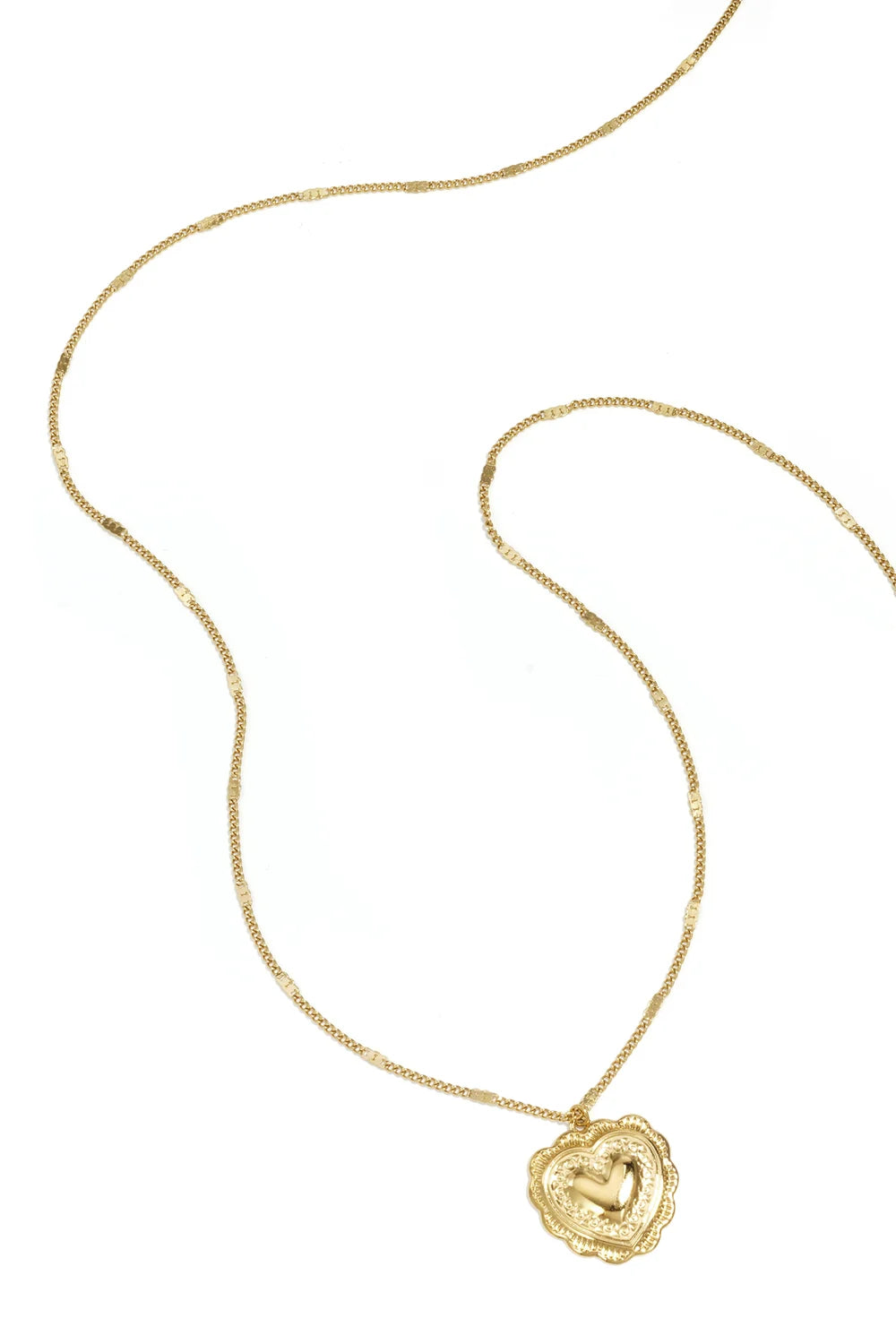 Lange ketting plat hartje goud
