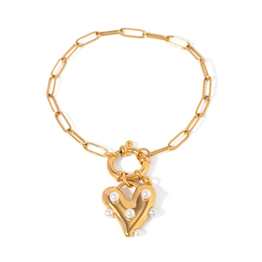 Parel hart armband goud