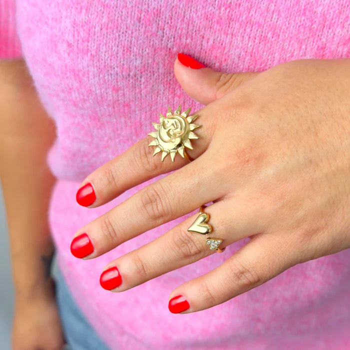 Dubbel hart glitter ring goud