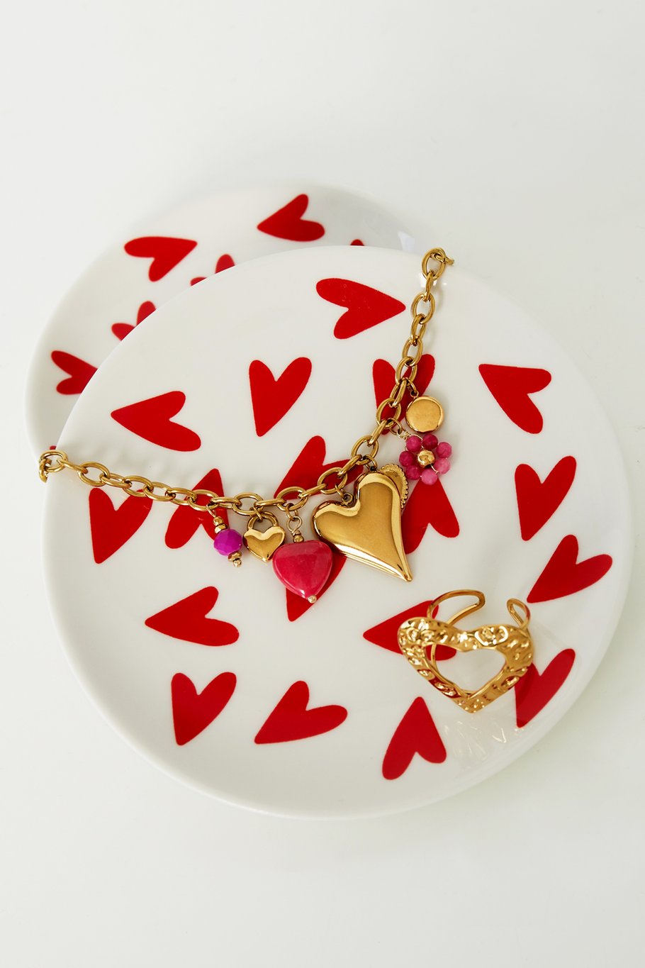 Rond schaaltje hartjes rood/wit