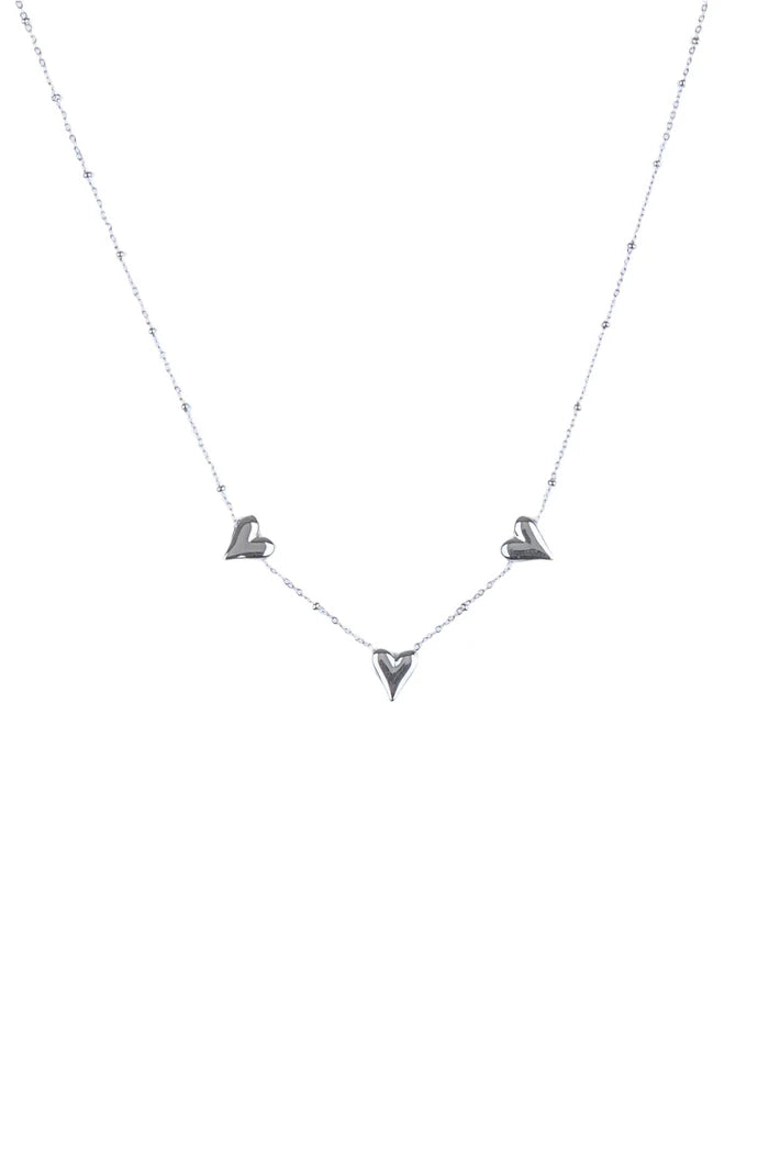 3 hartjes ketting zilver