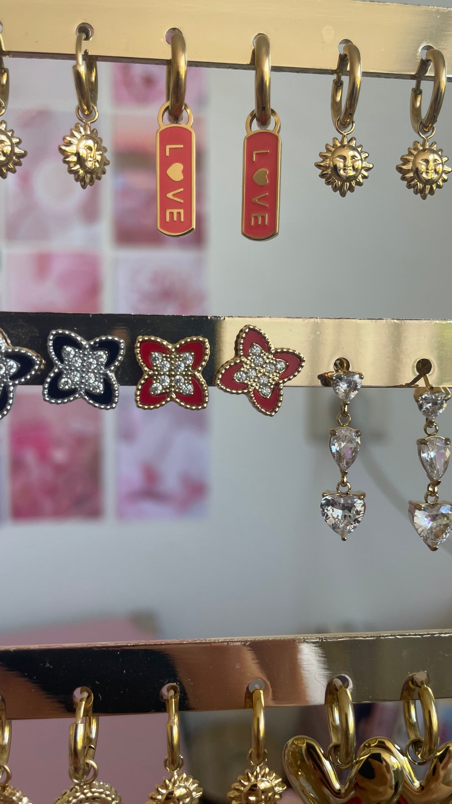 Klaver oorbellen rood goud