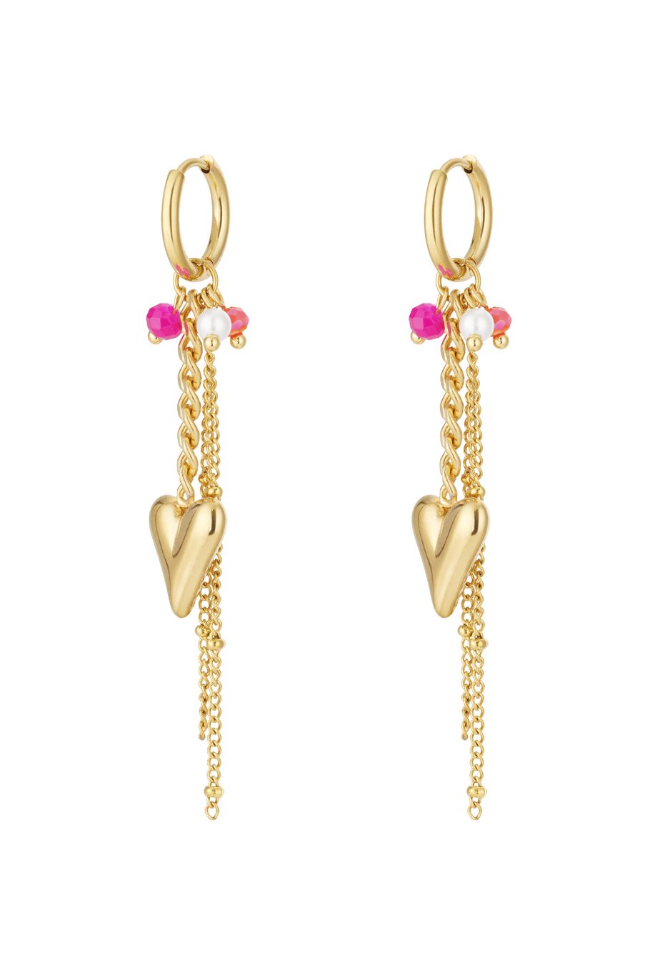 Lange hartjes oorbellen goud roze