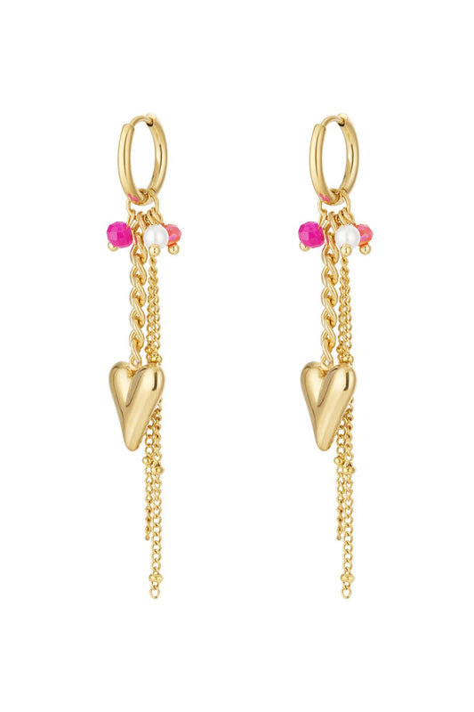 Lange hartjes oorbellen goud roze
