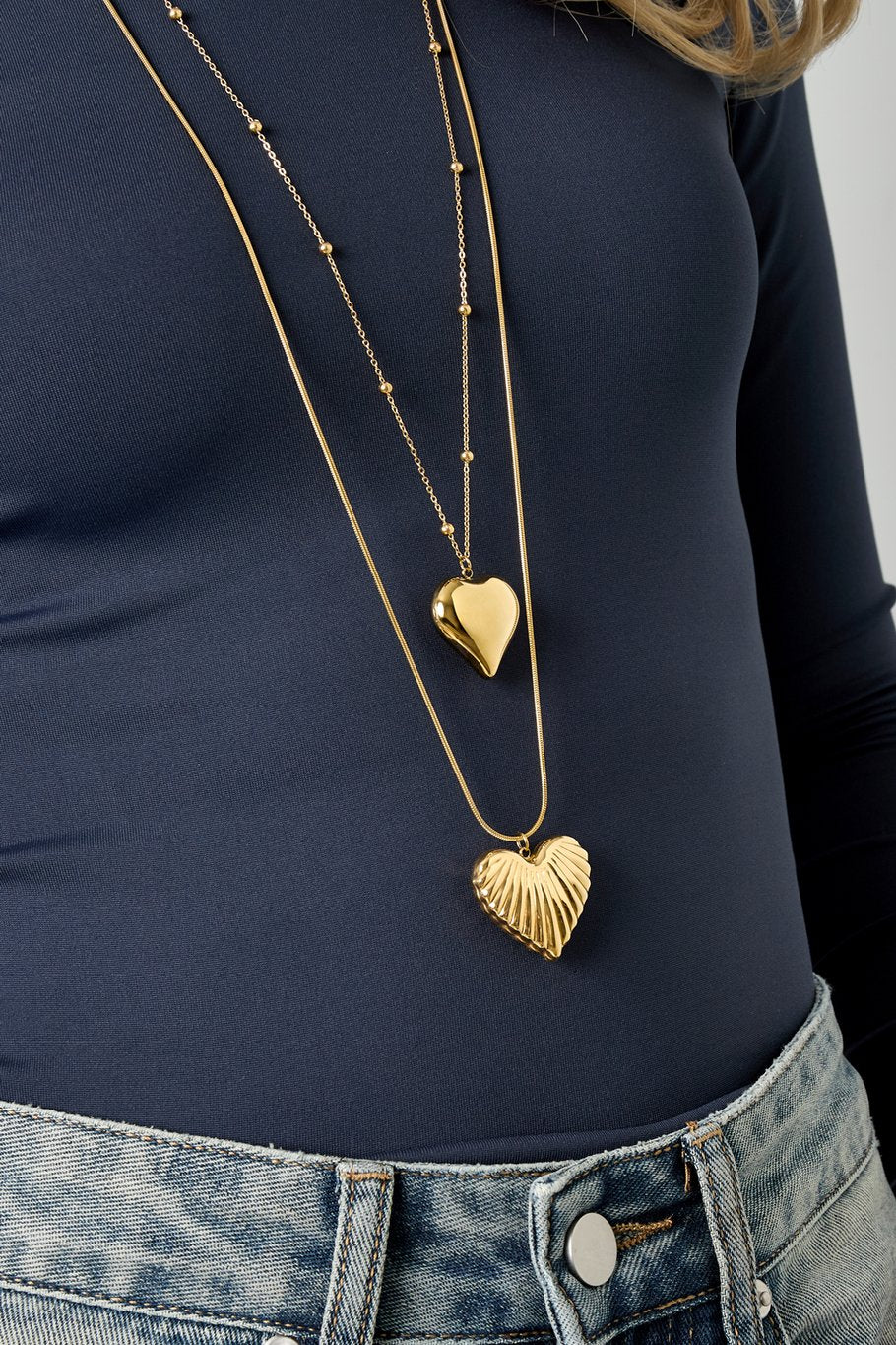 Lange hart ketting structured goud