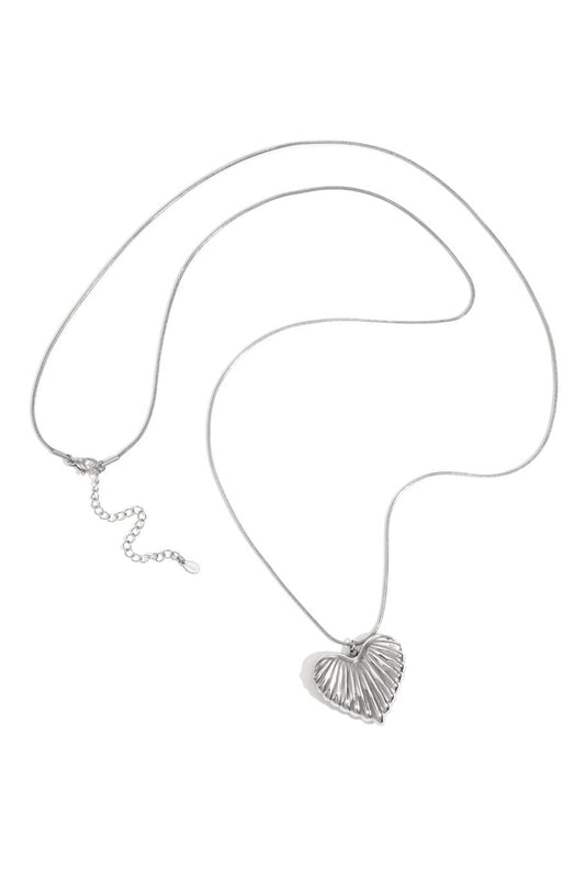 Lange hart ketting structured zilver