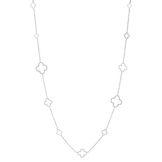 Lange klaver ketting zilver