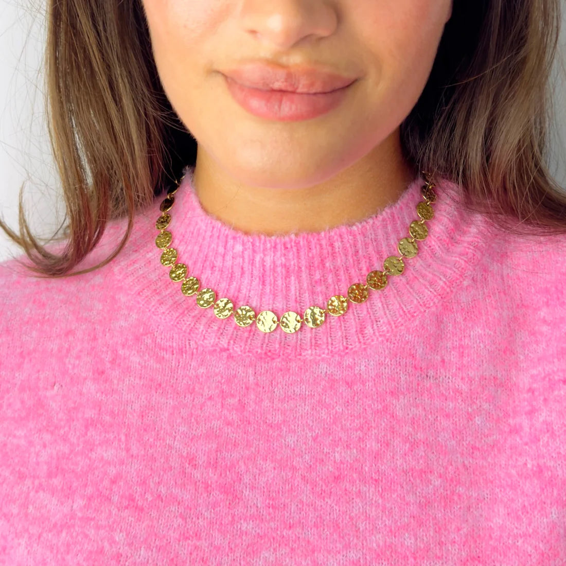 Platte muntjes ketting goud