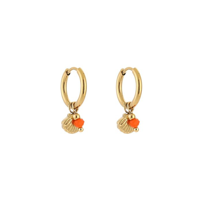 Mini schelp oorbellen oranje goud