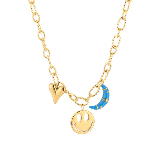 Bedelketting smiley goud