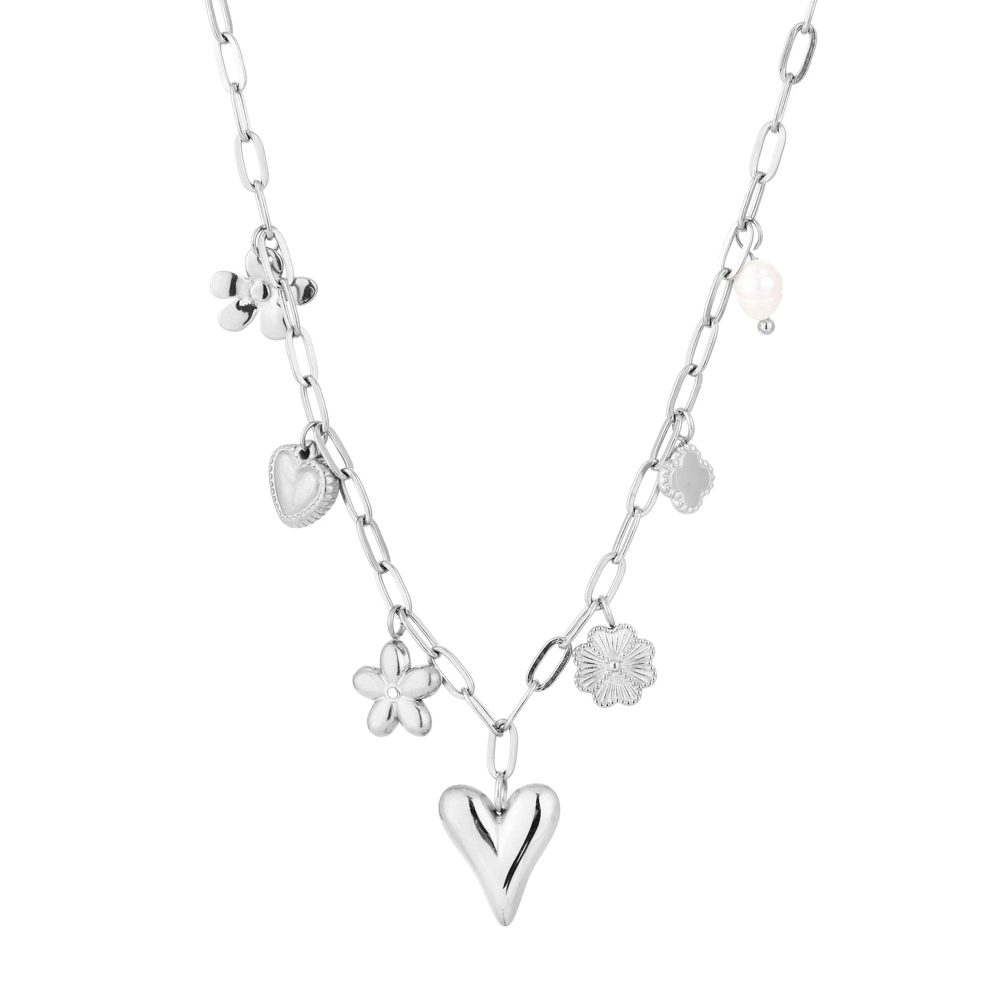 Spring bedel ketting zilver