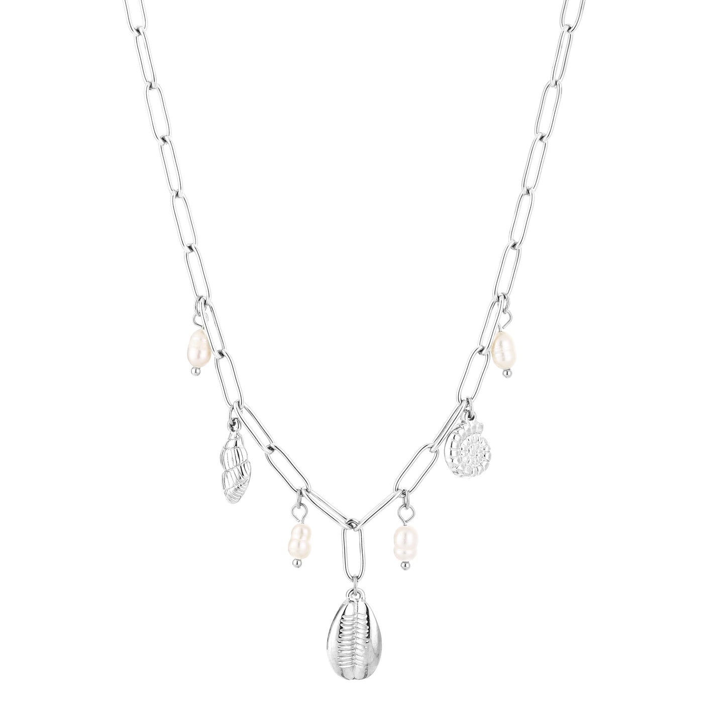 Kleine schelp bedel ketting zilver