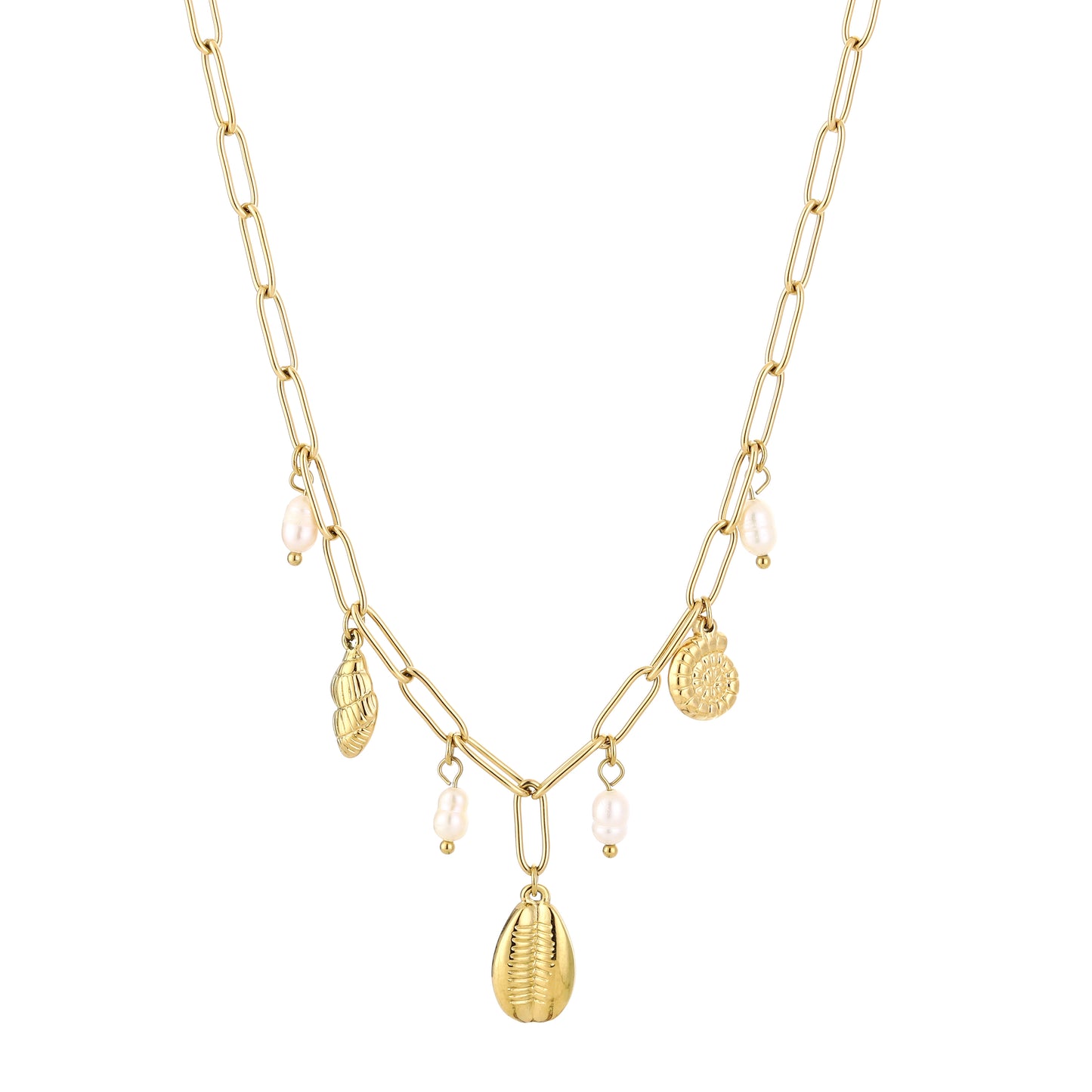 Kleine schelp bedel ketting goud