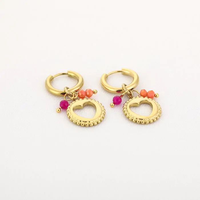 Oorbellen hartje met kralen goud