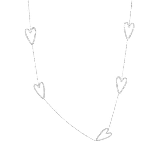 Lange hartjes ketting zilver