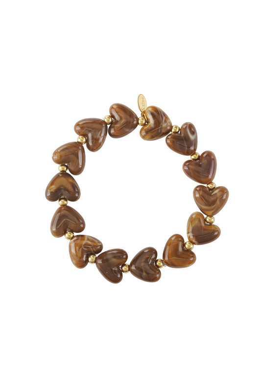 Hartjes armband kralen bruin