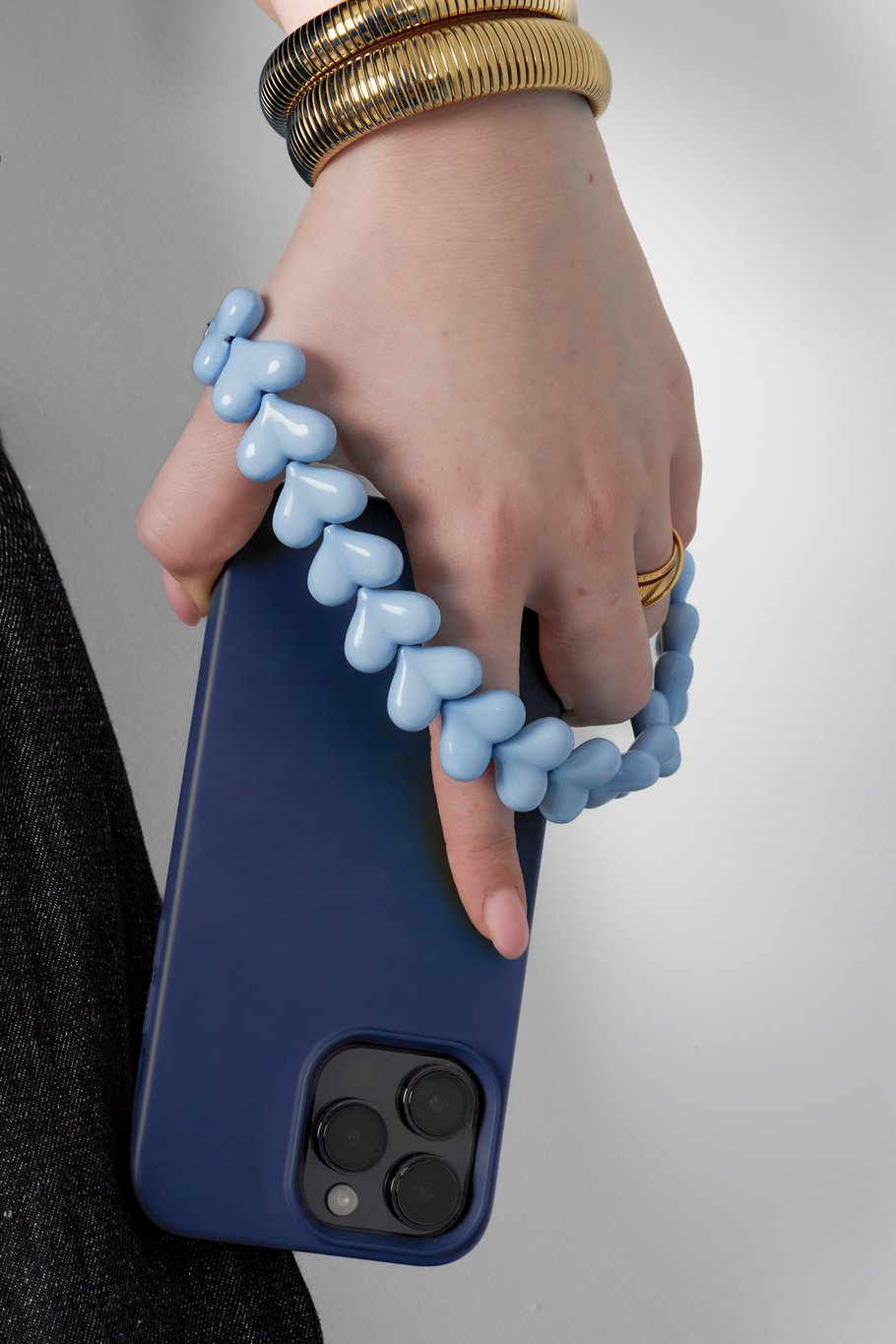 Telefoonkoord hartjes blauw