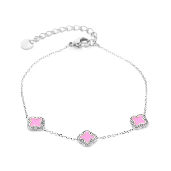 Clover bracelet silver/pink