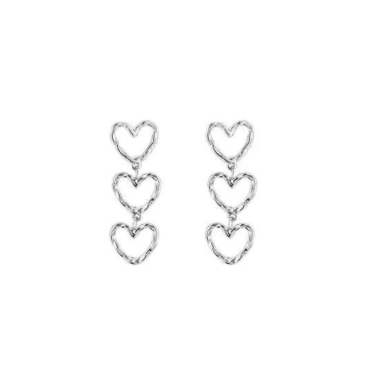 Triple hearts earrings silver