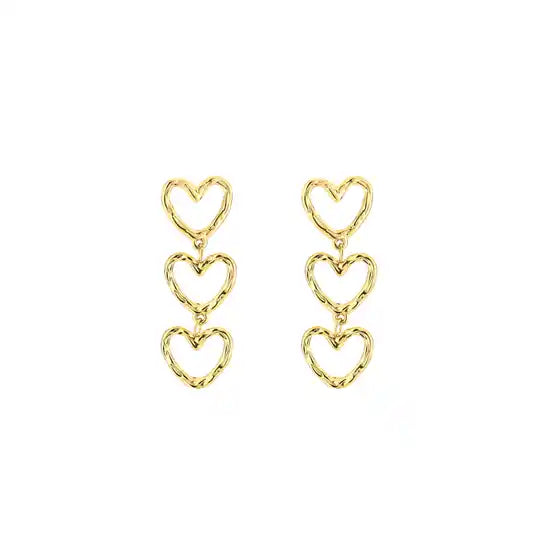 Triple hearts earrings gold