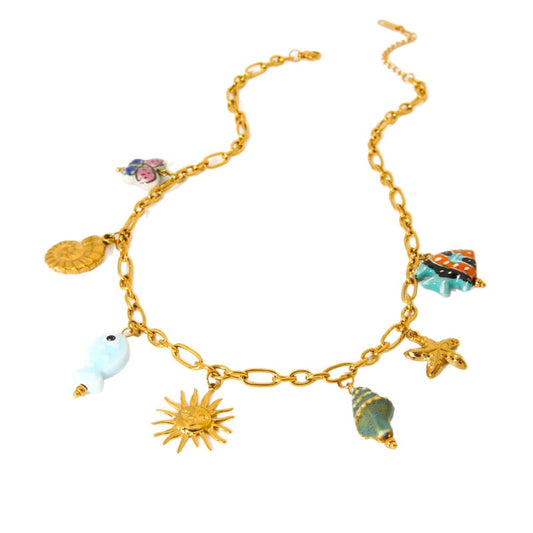 Bedelketting zon blauw/groen goud