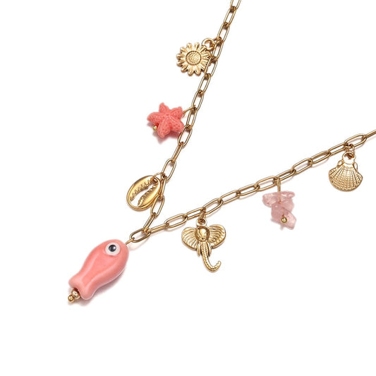Bedelketting roze vis goud