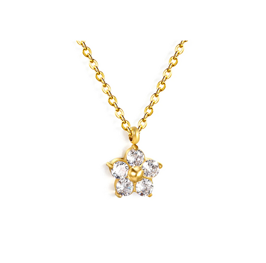 Diamant bloem ketting wit