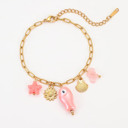 Bedelarmband roze vis goud