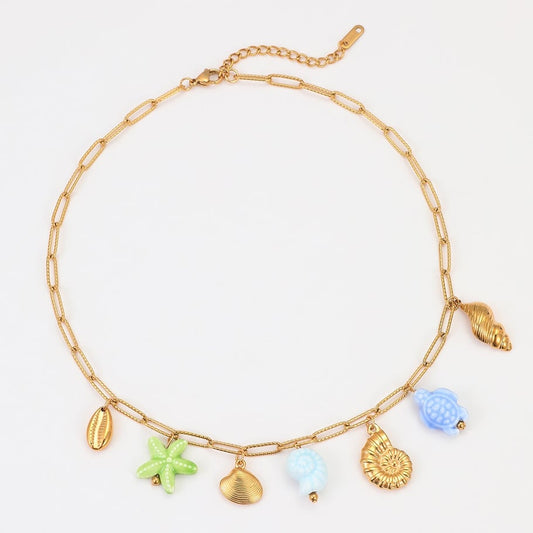 Bedelketting groen/blauw goud