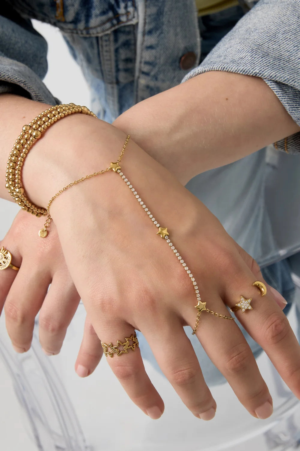 Handchain strass met sterretjes zilver