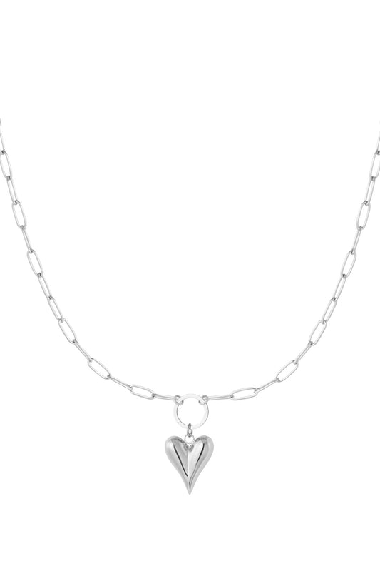 Schakelketting met hart lang zilver