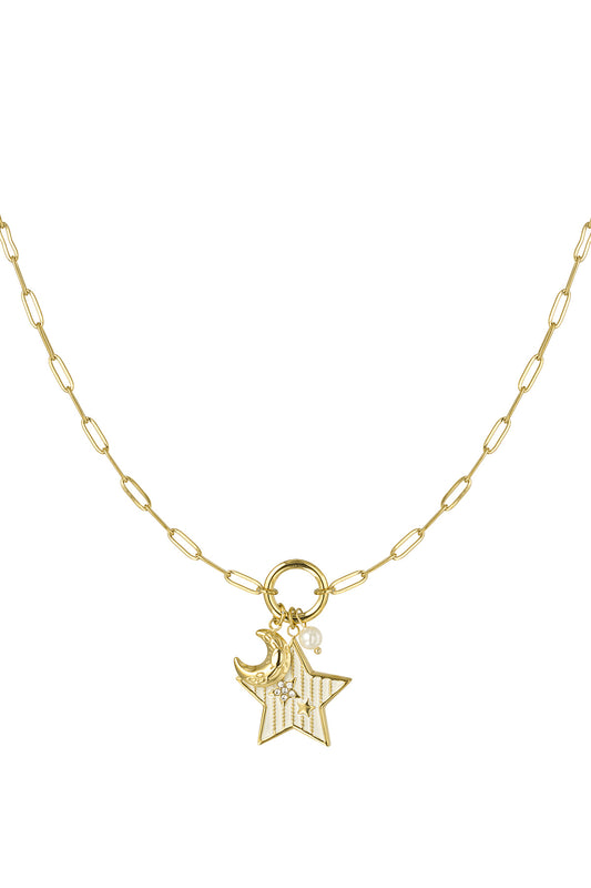 Ster en maan ketting goud