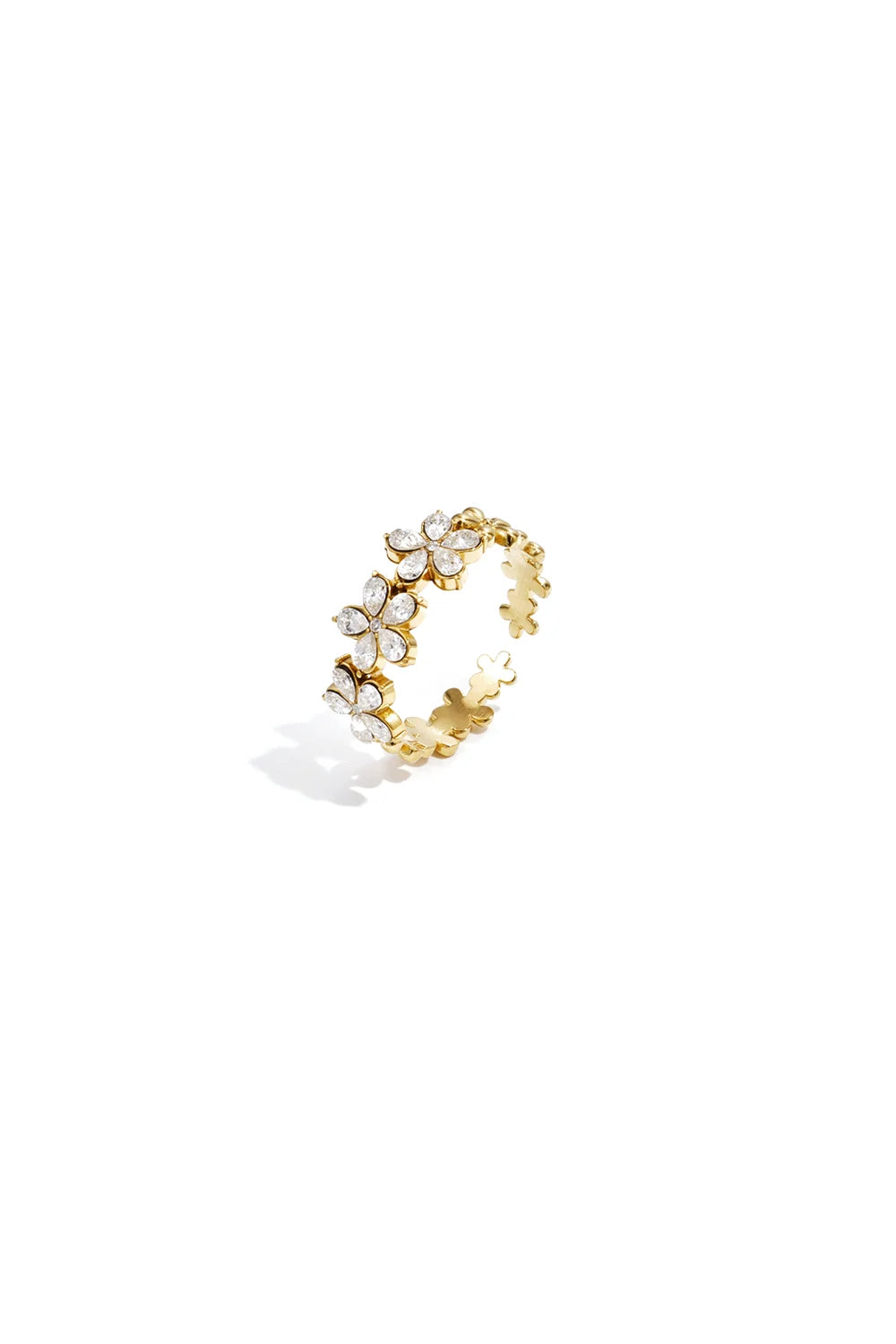 Ring bloemen met steentjes goud