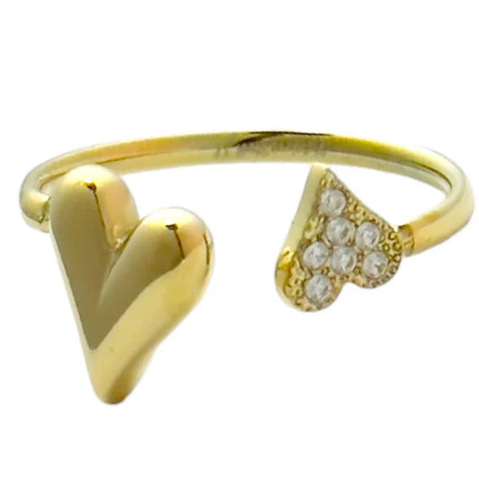 Dubbel hart glitter ring goud