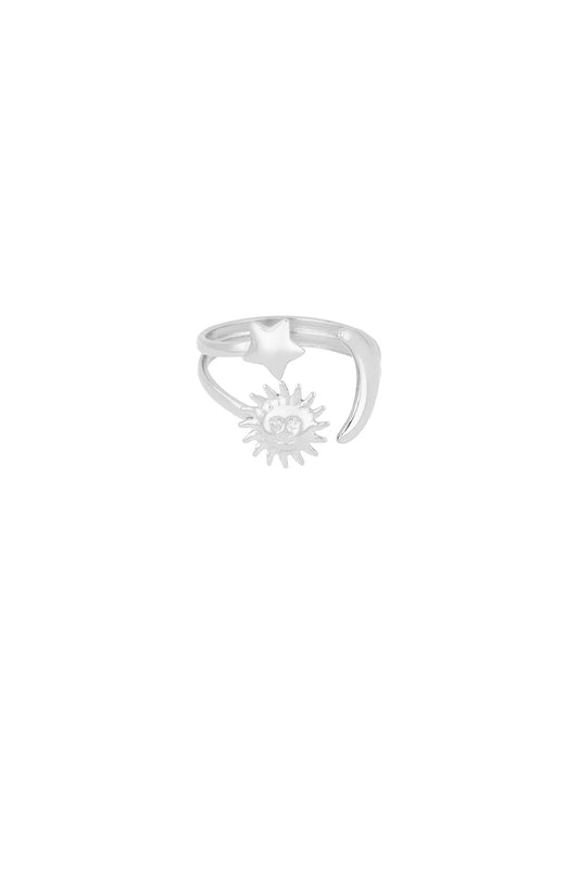 Zon en maan ring zilver