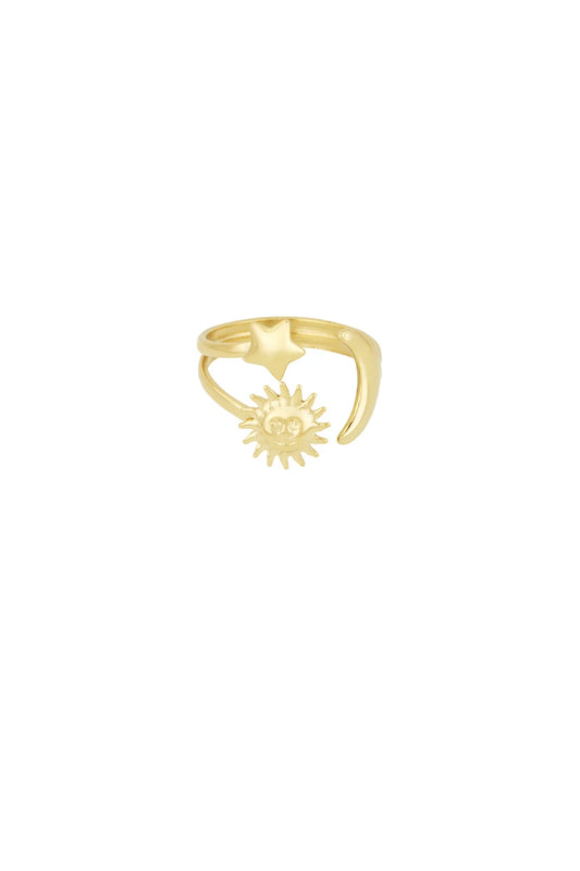 Zon en maan ring goud