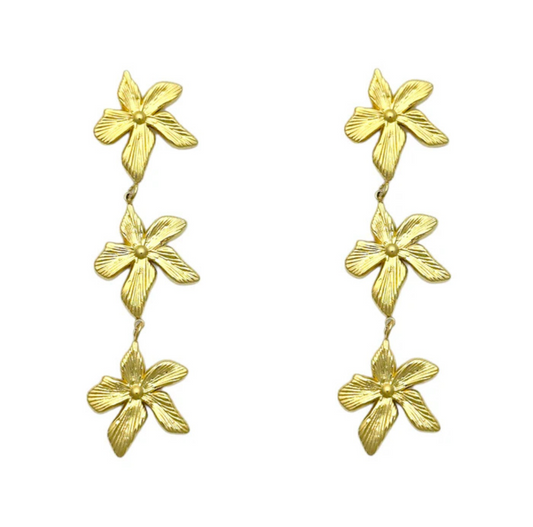 Triple flower oorbellen goud