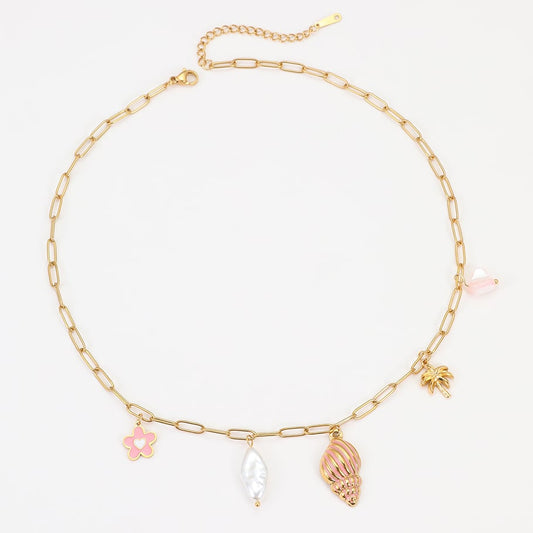 Bedelketting conch roze goud