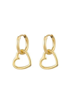 Falling heart earrings gold